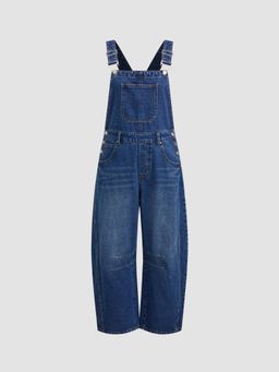 Cider - Denim Solid Buckle Pocket Barrel-leg Jumpsuit