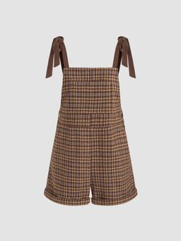 Cider - Square Neck Check Pocket Knotted Romper