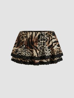 Cider - Mesh Low Rise Leopard Zebra Striped Lace Layered Skort