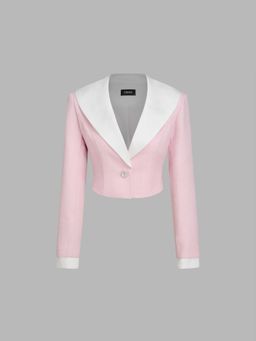 Cider - Tweed Collar Two Tone Crop Jacket