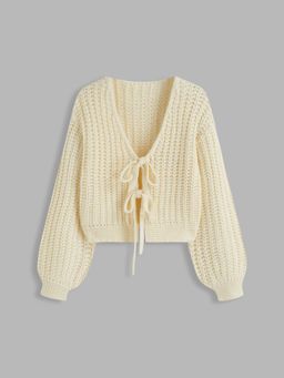 Cider - Knit V-neck Striped Tie Front Cardigan