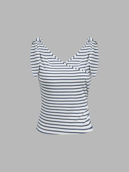 Cider - V-neck Striped Knotted Crop Tank Top