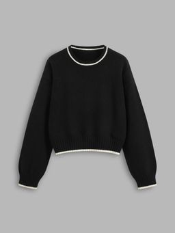 Cider - Round Neckline Contrasting Binding Knitted Top