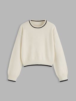 Cider - Round Neckline Contrasting Binding Knitted Top