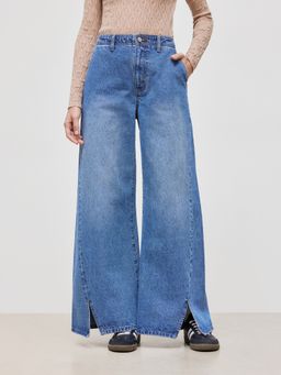 Cider - Denim Low Rise Solid Pocket Split Wide Leg Jeans