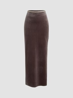 Cider - Velvet Mid Rise Solid Zipper Maxi Skirt