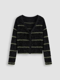 Cider - Knit V-neck Striped Knotted Cardigan