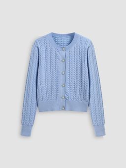 Cider - Cable Knit Round Neck Button Up Cardigan