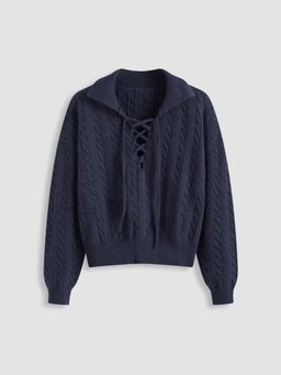 Cider - Tie Front Polo Neck Solid Sweater