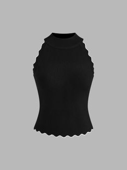Cider - Knit Fabric High Neck Contrasting Binding Tank Top
