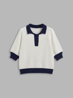 Cider - Cotton-blend Collar Contrasting Binding Button Short Sleeve Top