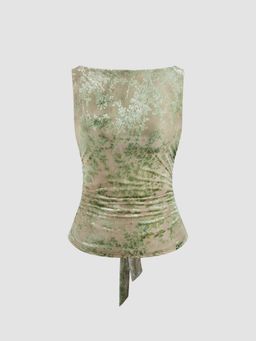 Cider - Boat Neck Floral Knotted Ruched Crop Tank Top