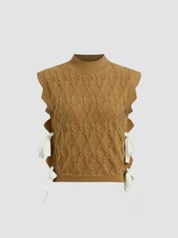 Cider - Cable Knit Stand Collar Solid Knotted Vest