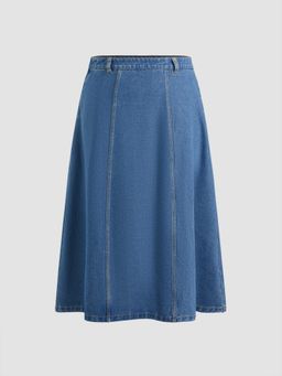Cider - Denim High Rise Solid Zipper Maxi Skirt Curve & Plus