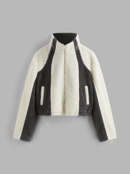 Cider - Fleece Funnel Neck Colorblock Borg Jacket