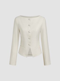 Cider - Boat Neck Solid Button Long Sleeve Top