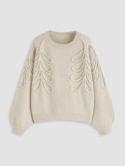 Cider - Knit Round Neckline Leaf Braid Oversized Sweater