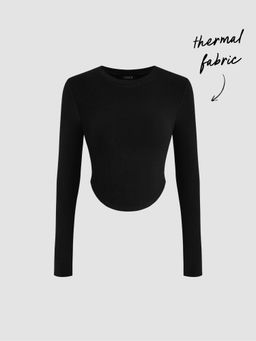 Cider - Thermal Cotton-blend Round Neckline Solid Long Sleeve Tee