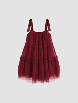 Cider - Mesh Knotted Tiered Mini Dress