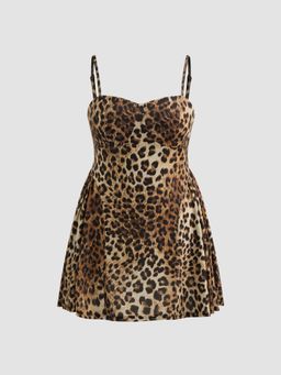 Cider - Jersey Sweetheart Leopard Mini Dress Curve & Plus
