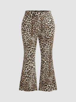 Cider - Mid Rise Leopard Flared Trousers Curve & Plus