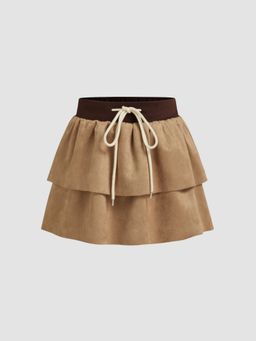 Cider - Suede Low Rise Solid Contrasting Binding Layered Mini Skirt
