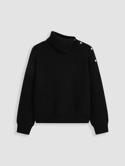 Cider - Knit High Neck Solid Button Long Sleeve Top Curve & Plus