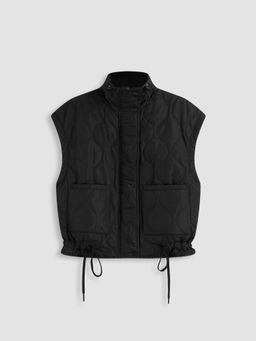 Cider - High Neck Solid Pocket Zipper Knotted Puffer Vest