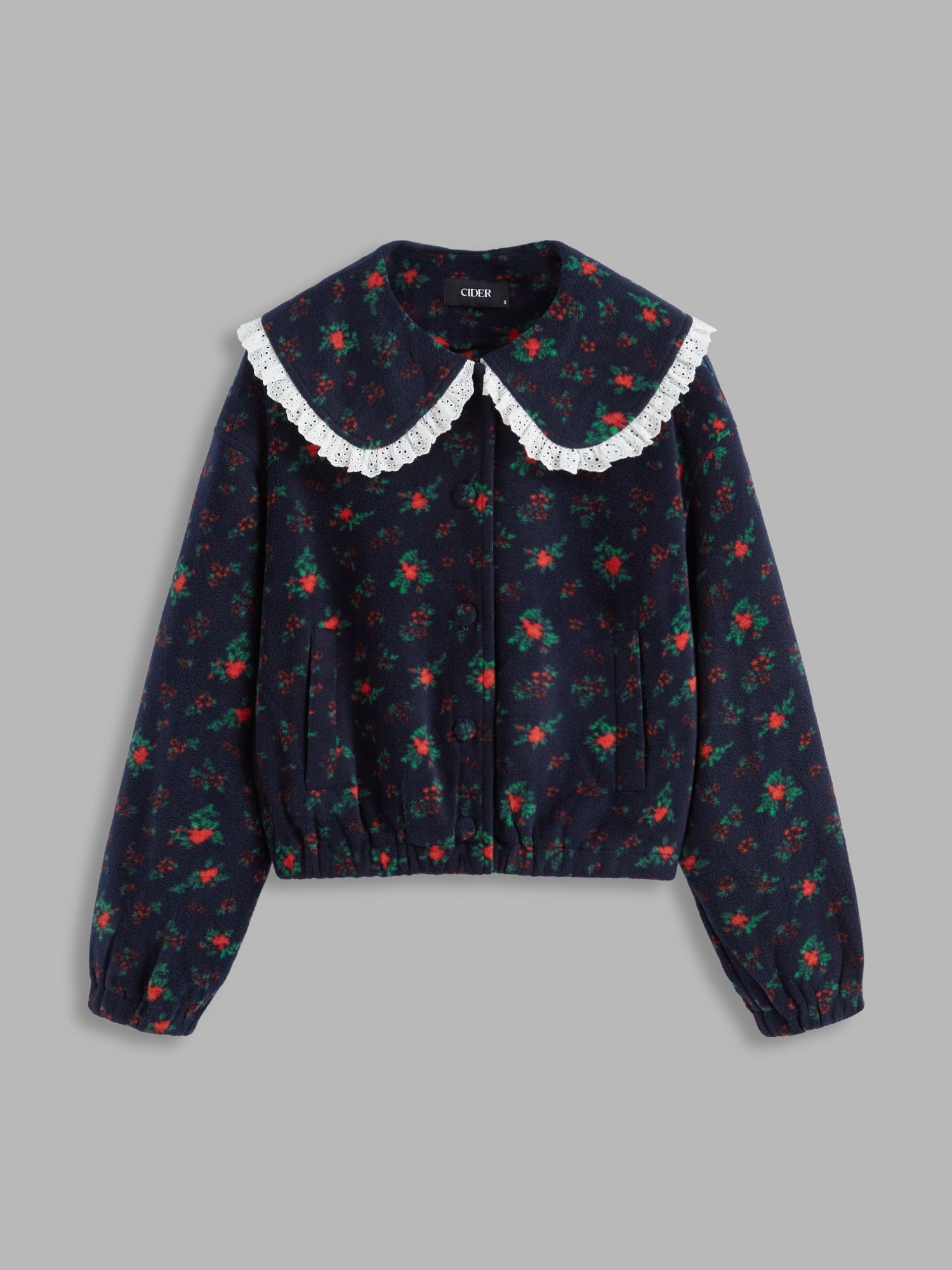 cider Fleece Doll Collar Floral Lace Pocket Oversized Coat-picture-40