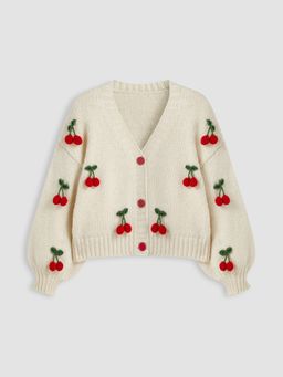 Cider - Knit V-neck Cherry Button Cardigan