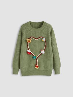 Cider - Knitted Round Neckline 3D Elk Santa Claus Oversized Sweater