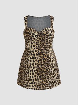 Cider - Sweetheart Leopard Zipper Mini Dress Curve & Plus