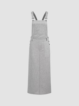Cider - Terry Square Neck Solid Buckle Split Button Midi Dress