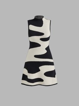 Cider - Knit High Neck Zebra Striped Mini Dress