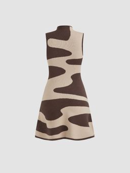 Cider - Knit High Neck Zebra Striped Mini Dress