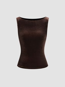 Cider - Velvet Boat Neck Solid Tank Top