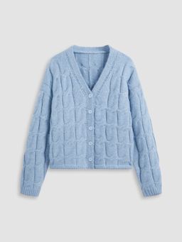 Cider - Cable Knit Wool-blend V-neck Solid Button Cardigan Curve & Plus