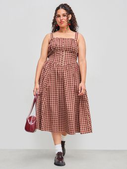 Cider - Cotton-blend Square Neck Gingham Maxi Dress Curve & Plus