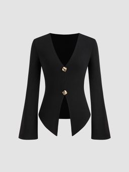 Cider - Cotton-blend V-neck Split Long Sleeve Top