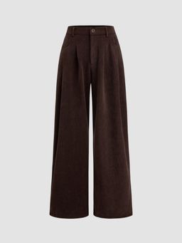 Cider - Corduroy Mid Rise Solid Pocket Pleated Wide Leg Trousers