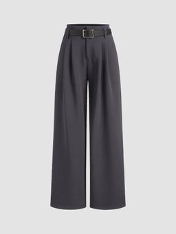 Cider - Mid Rise Plicated Wide Leg Trousers With Belt