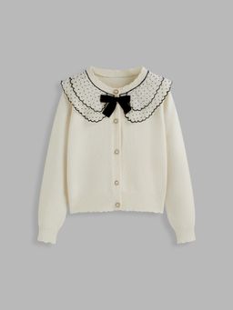Cider - Knit Round Neckline Polka Dot Bowknot Cardigan
