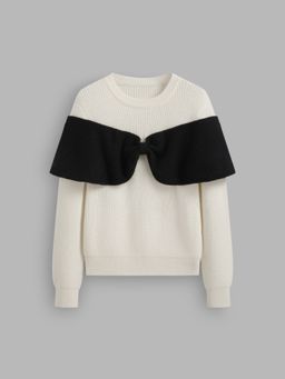 Cider - Knit Bowknot Two Tone Oversized Sweater