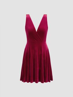 Cider - Velvet V-neck Ruffle Mini Dress