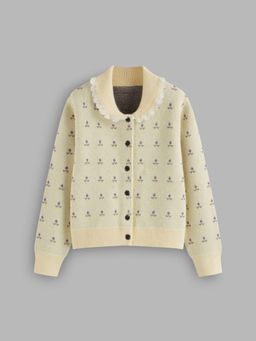 Cider - Knit Collar Floral Lace Cardigan