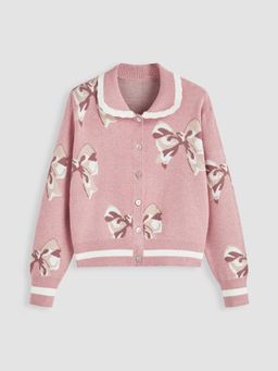 Cider - Knit Bowknot Graphic Oversized Cardigan