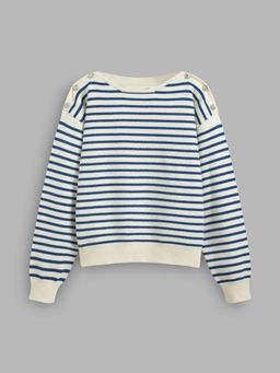 Cider - Knit Boat Neck Striped Button Sweater