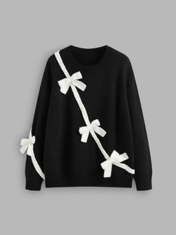 Cider - Knit Colorblock Bowknot Oversized Sweater
