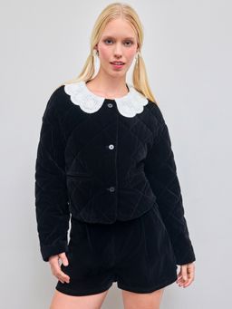 Cider - Velvet Collar Contrasting Binding Pocket Oversized Puffer