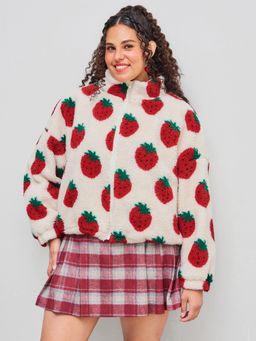 Cider - Fleece High Neck Strawberry Pocket Oversized Jacket Curve & Plus